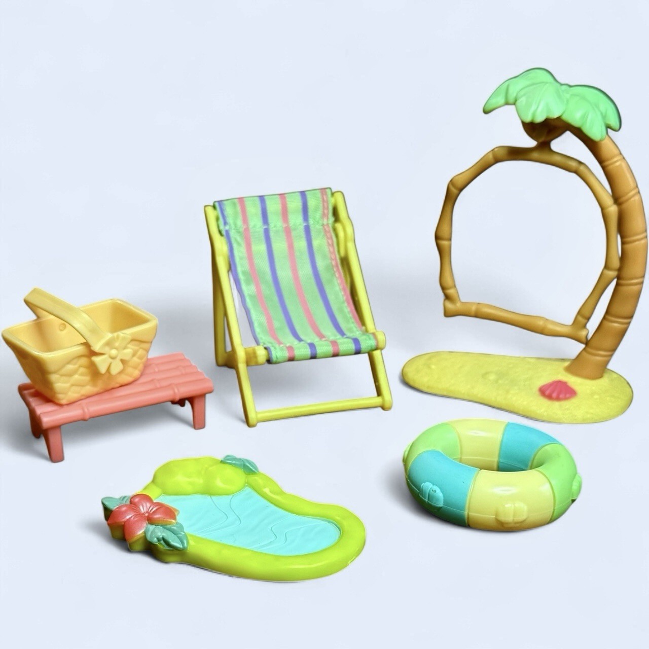 Littlest Pet Shop Playa Piscina Accesorios Lote Sillón Banco Palmera Flotador