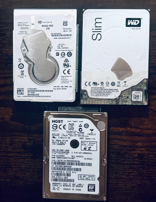 Lot of 3 Mixed 2.5'' Hard Drives-2TB/1TB SSHD/1TB-All Tested & Excellent