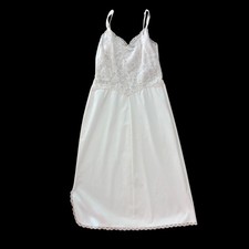 Vintage Vanity Fair Slip Dress Size 32 White Tricot Nylon Lace Lingerie Read