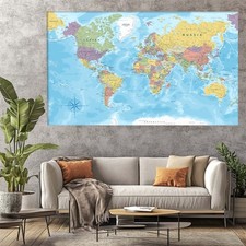Mapa del mundo, mapa político, lienzo Atlas