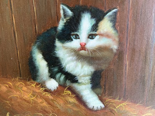 Ölgemälde Kater Katze im Heu Öl Leinwand Keilrahmen handgemalt signiert 50x40 - Bild 2 von 6