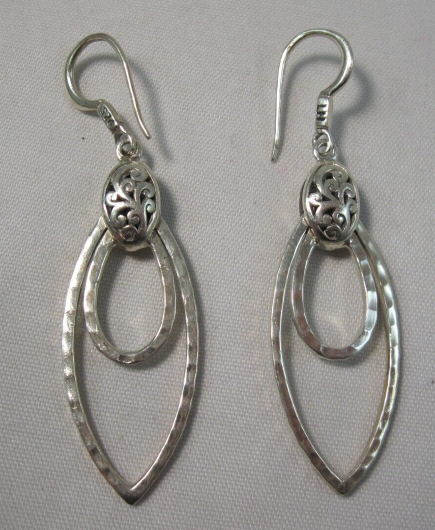Lois Hill Sterling Silver Earrings Hammered Dangle Double Hoop LH eBay