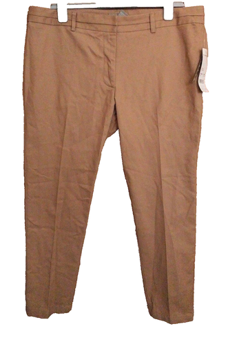 NY Collection Womens Pants 16 Petite Skinny Leg Pleat Waist Beige Cotton $46 B33