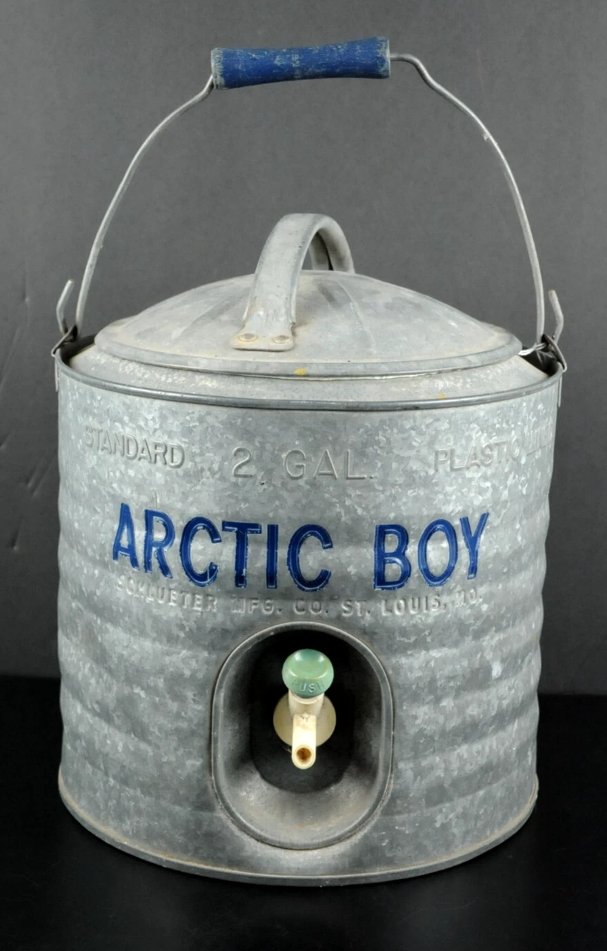 Vtg ARCTIC BOY Galvanized 2 Gallon Insulated Cooler, Beverage Spout, Wood Handle
