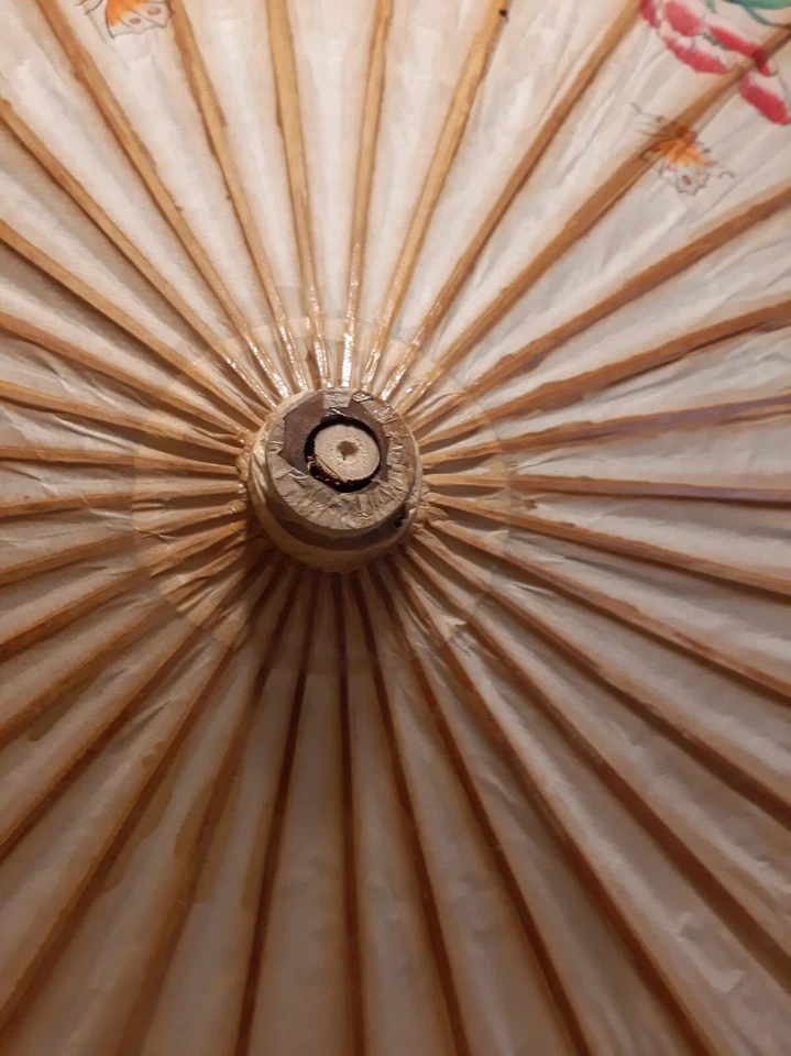 Vintage Hand Made Parasol Japanese  With Butterfly's Bamboo And Paper - Image 2 of 4