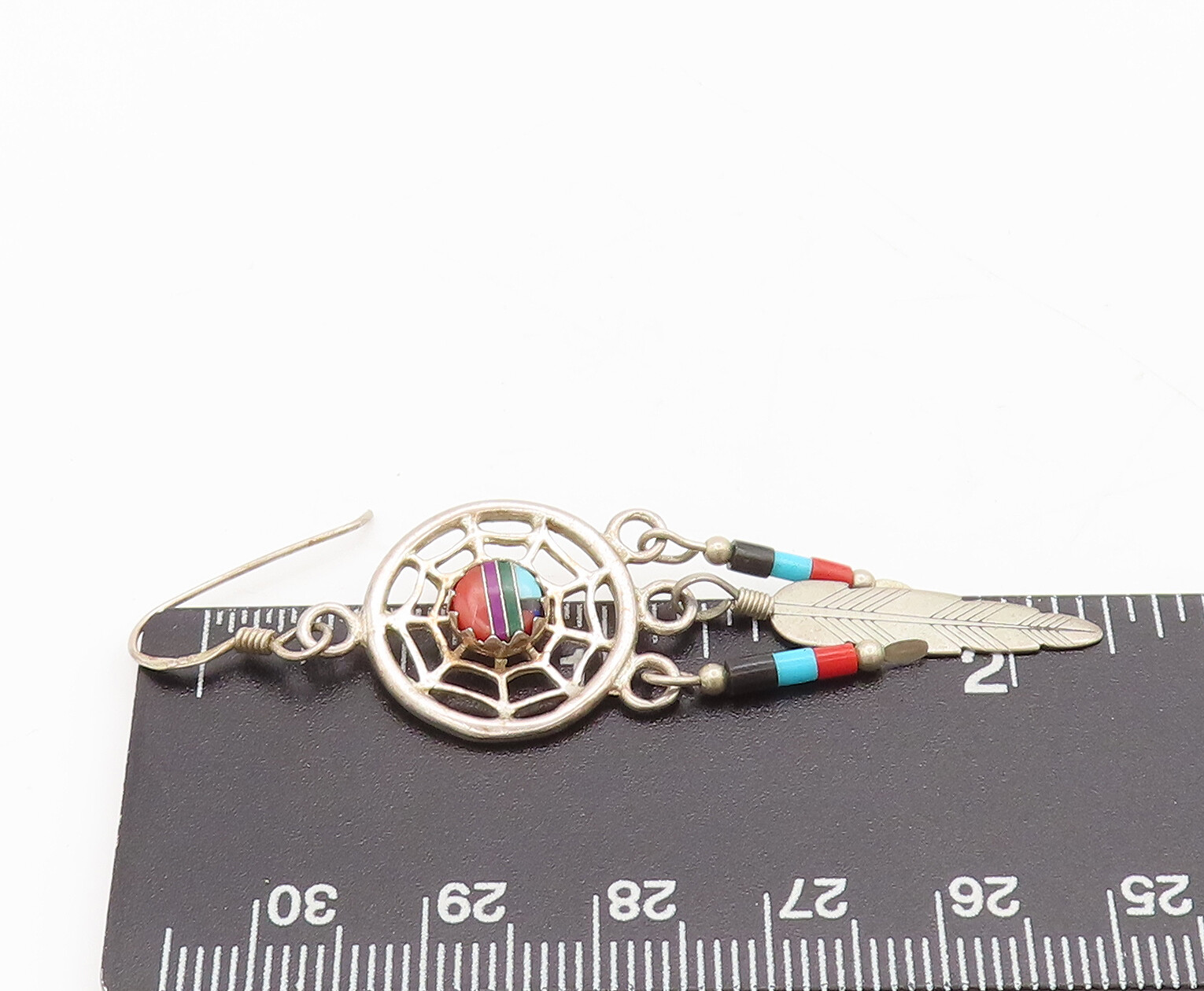 925 Silver  Vintage Solid Dangling MultiStones Dr… - image 4