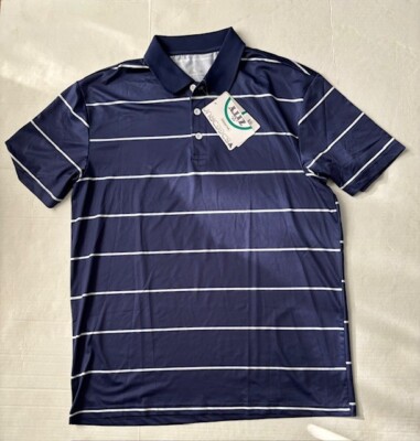 Speedrun Men's Polo, Size M, Navy w/White Stripes, Polyester/Spandex