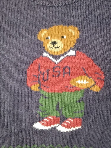 VTG Growing Up Lord & Taylor Teddy Bear USA Football knit sweater sz 4 Small - Picture 3 of 9