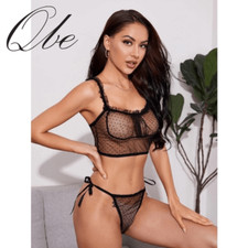 QBE Dobby Mesh Frill Trim Tie Side Lingerie