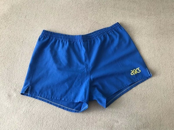 pantalones cortos, short Asics vintage azul, talla L4, unisex