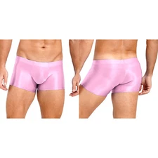 iixpin AU Men Oil Glossy Boxer Briefs Bulge Pouch Underwear Low Rise Shorts