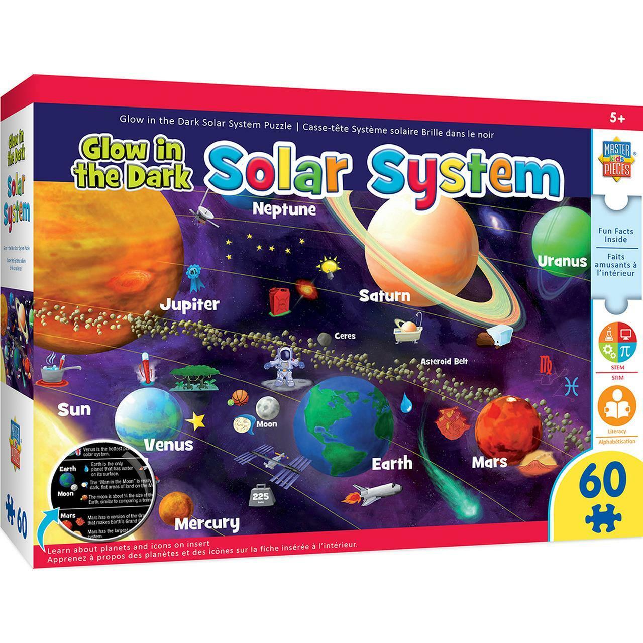 New Masterpieces Educational Maps - Solar System Glow 60 Piece Jigsaw Puzzle