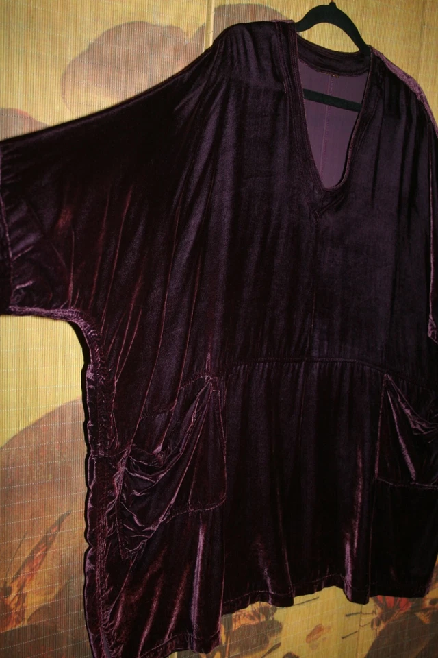 HAMPSTEAD BAZAAR O/S Fabulous Silk Velvet Tunic 72"CH Aubergine Purple Oversize - Image 4 of 4