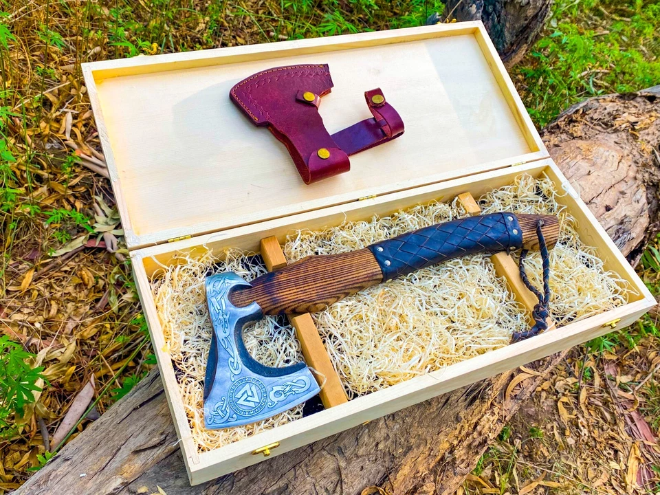 Personalize HAND FORGED Carbon Steel Viking Axe Tomahawk Throwing Axe W/Sheath - Image 3 of 4