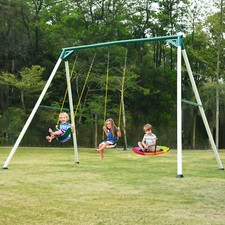 700lbs Heavy Duty 9.5ft Tall Metal Swing Set Kids Adults for Backyard w/3 Swings