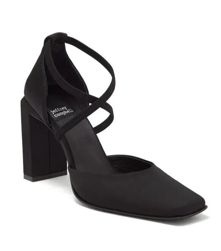 JEFFREY CAMPBELL Popular Neoprene Strappy Square Toe Pumps Black size 8 NEW - Picture 1 of 7