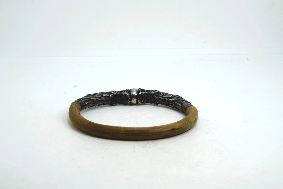 中国古董纯银和木材2龙与球手链 — 第 3/4 张图片