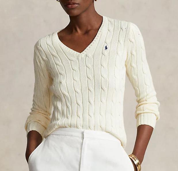 売れ筋商品|||ラルフローレン ニット&セーター アウター レディース Women's Cable-Knit Cotton V-Neck Sweater Cream Polo Ralph Lauren Women's 100% Cotton Cable Knit V-Neck