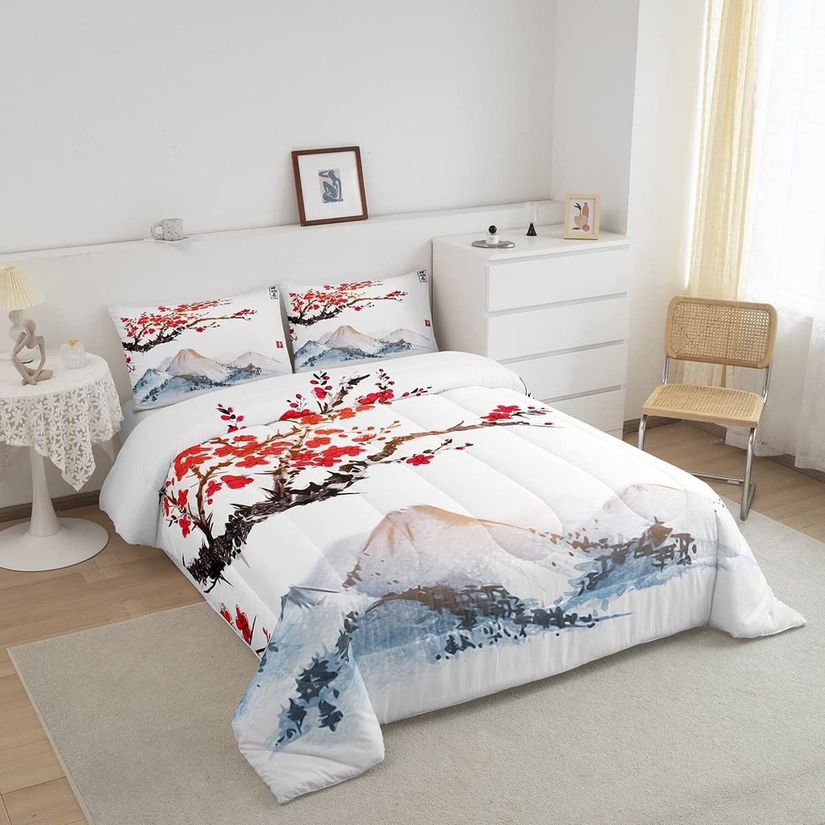 Cherry Blossoms Comforter Set Twin Size for Girls Women