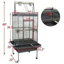 68" Large Bird Pet Cage Large Play Top Parrot Finch Cage Macaw Cockatoo 3 Doors