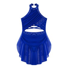 Kids Leotard Rumba Dress Contemporary Dance Overlay Lyrical Mock Neck Costume