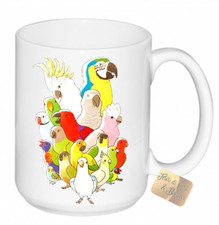 TAZZA LATTE MUG CON PAPPAGALLI IDEA REGALO IN CERAMICA CON SCATOLA ANIMALI