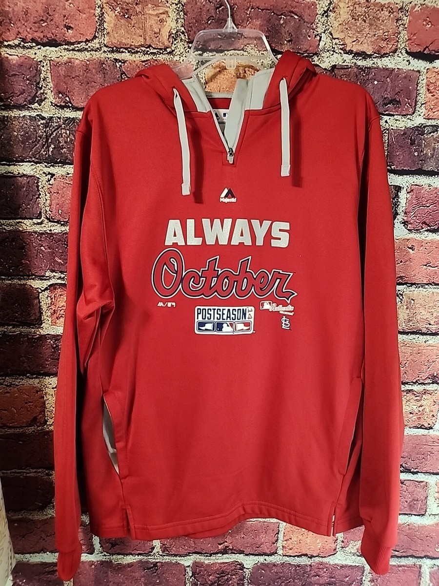 Majestic MLB Therma Base Hoodie Red 2014 Always October Cards Sz M