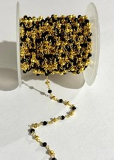 Handmade beaded bulk roll chain, 3mm black & brass beads jewelry making rosary