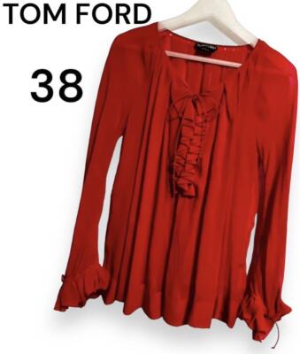 Tom Ford Tops Blouse Red See-Through Ruffle Women's Size 38 From Japan Used