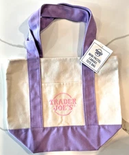 NWT Trader Joes Mini Pastel Canvas Tote Bag Purple