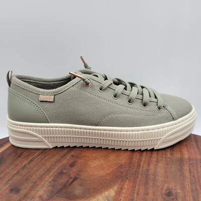 Skechers Bobs Copa Shoes Womens 8.5 Green Canvas Platform Chunky Slip On Sneaker