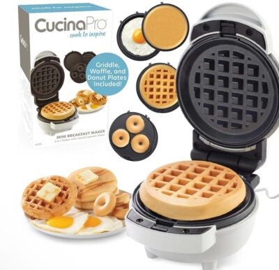 3 in 1 Mini Breakfast Maker- Waffles Donuts Pancakes or Eggs- Electric Nonstick