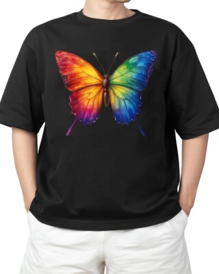 Butterfly Colorful Rainbow Graphic T-Shirt Rebellious Style Adult S-4XL
