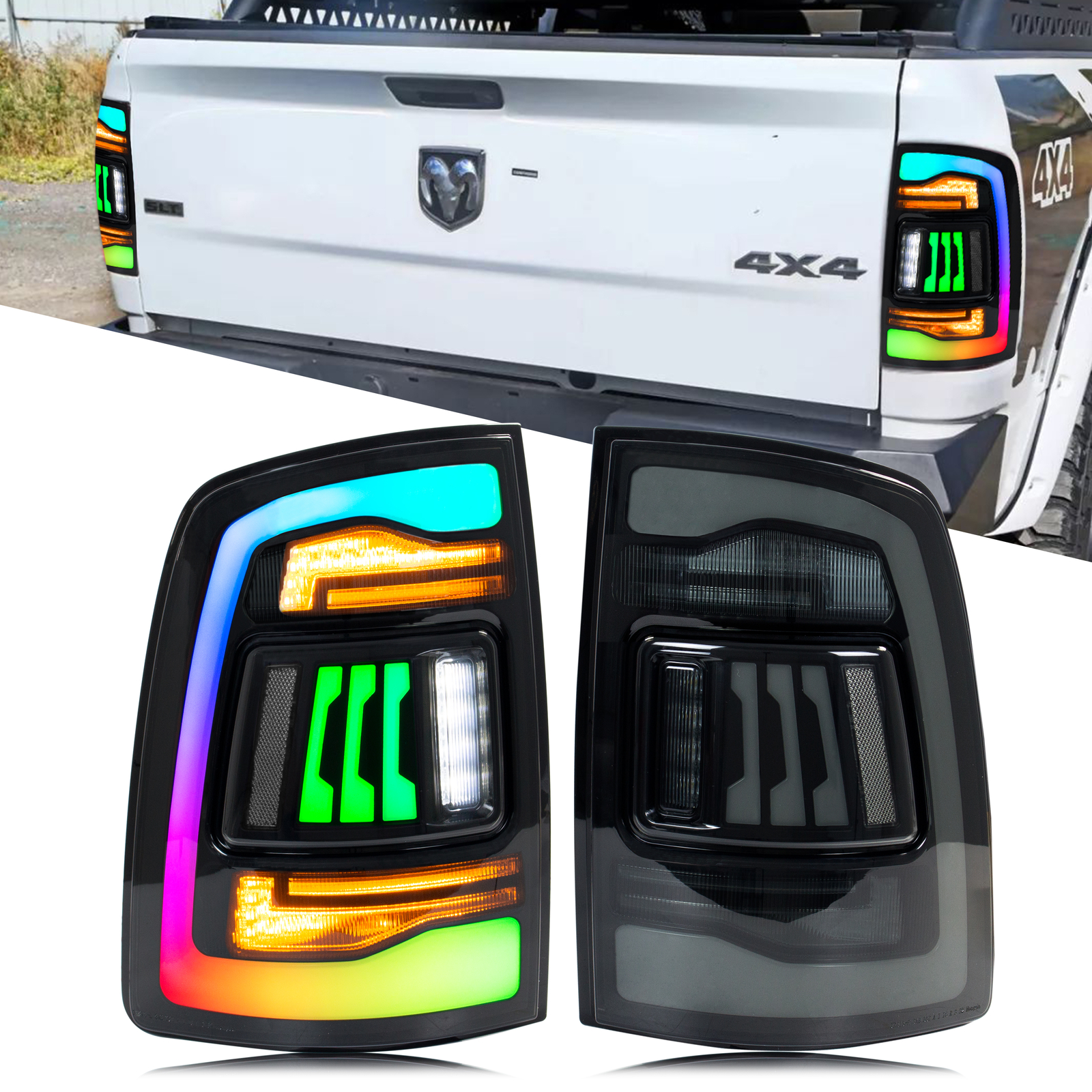 Ram Rampage Rear Lights RGB LED Tail Lights for Dodge Ram 2009-2018 4th GEN Sequential Smoke ...