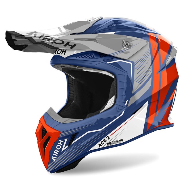 Casque Cross AIROH Aviator Ace 2 Engine Rouge Bleu Cerulean Poli