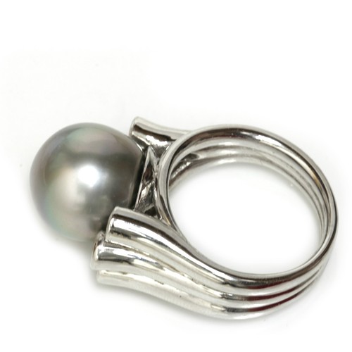 Tahitian Pearl Diamond Ring 12 MM AAA Flawless14kt White Gold - Picture 2 of 2