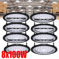 8PCS 100W UFO LED High Bay Light Warehouse Shop Gym Garage Lights Fixture Bulb