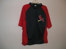 St Louis Cardinals Quarter Zip Shirt Adult XL Red/Blue Banded Collar STL Cards