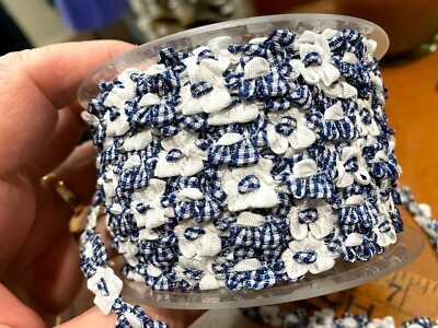vintage rayon 3/8'' rococo flower trim ribbon 1yd made in France navy white