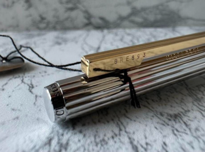 Exc+5] Christian Dior Silver stripe/Gold plating Twisted Ballpoint