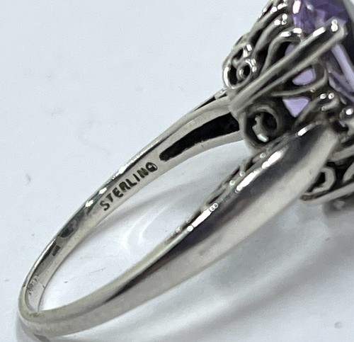 Kabana Vintage Sterling 925 Oval Amethyst Filigree Size 8.5 Ring (1659) - Picture 4 of 8