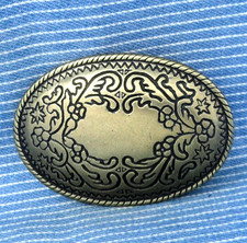 Cowgirls Cowboys Western Floral Scroll Statement Dress Belt Buckle Vtg .CPA941