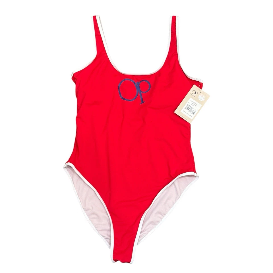 Traje de baño Ocean Pacific OP rojo de una pieza logotipo Y2K traje de baño playa piscina Foto 2 de 4