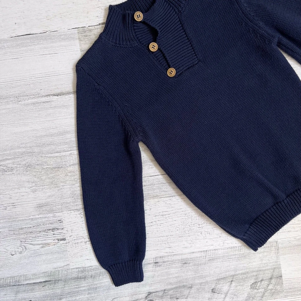 Appaman Boys Sweater Size 4T Navy Cotton Mock Neck Long Sleeve Ribbed Knit Cozy - Image 4 of 4