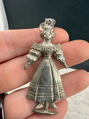 Vintage UFDC Woman Pendant Silver Tone Doll Club Signed 26 