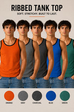 Mens Ribbed Tank Top 1 2 3 6 Pack Slim Fit Gym Vest Cotton Stretch Tee