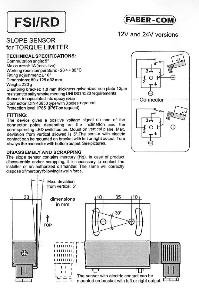 Датчик наклона датчик положения рычага FSI / RD 24 В кран Fassi - Изображение 2 из 2