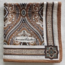 Vintage Mens Handkerchief Brown Cotton Ogee Damask Classic Pocket Square 18"