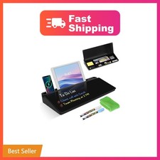 Desktop Glass Whiteboard with Storage, Desk Dry Erase White Board Black Com...