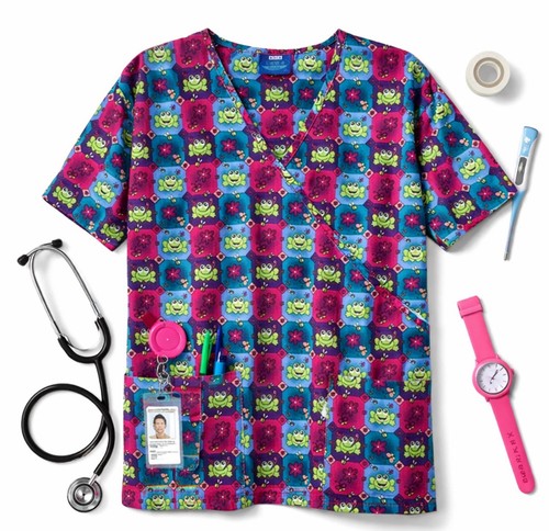 Women's Carol's Scrub Top Frogs Toads Size Small Tie Back 2 Front Pockets